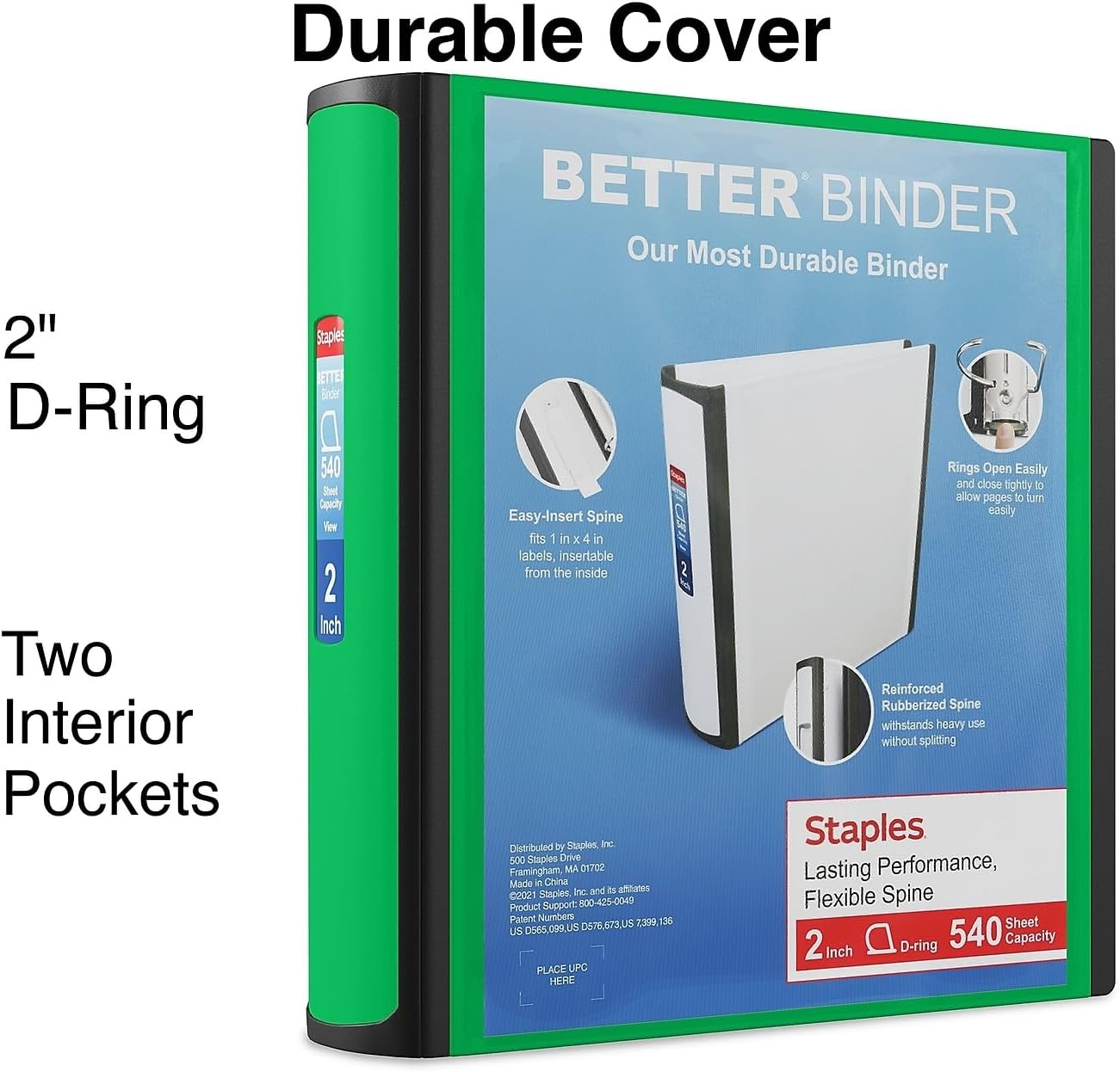 image:imageStaples 2Inch 3Ring Better Binder Durable View Binder for Office amp School Storage Green 2Pack