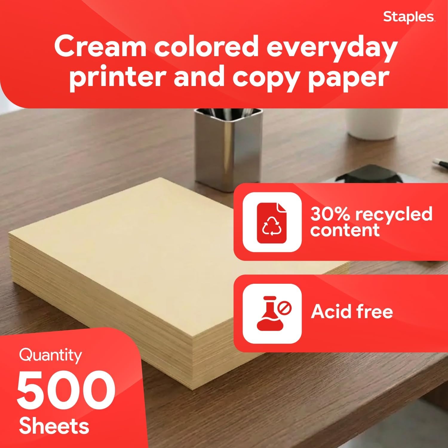 image:imageStaples 30 Recycled 85 x 11 Inch 20 lbs 500Sheets Pack Blue For Office School amp HomeCream