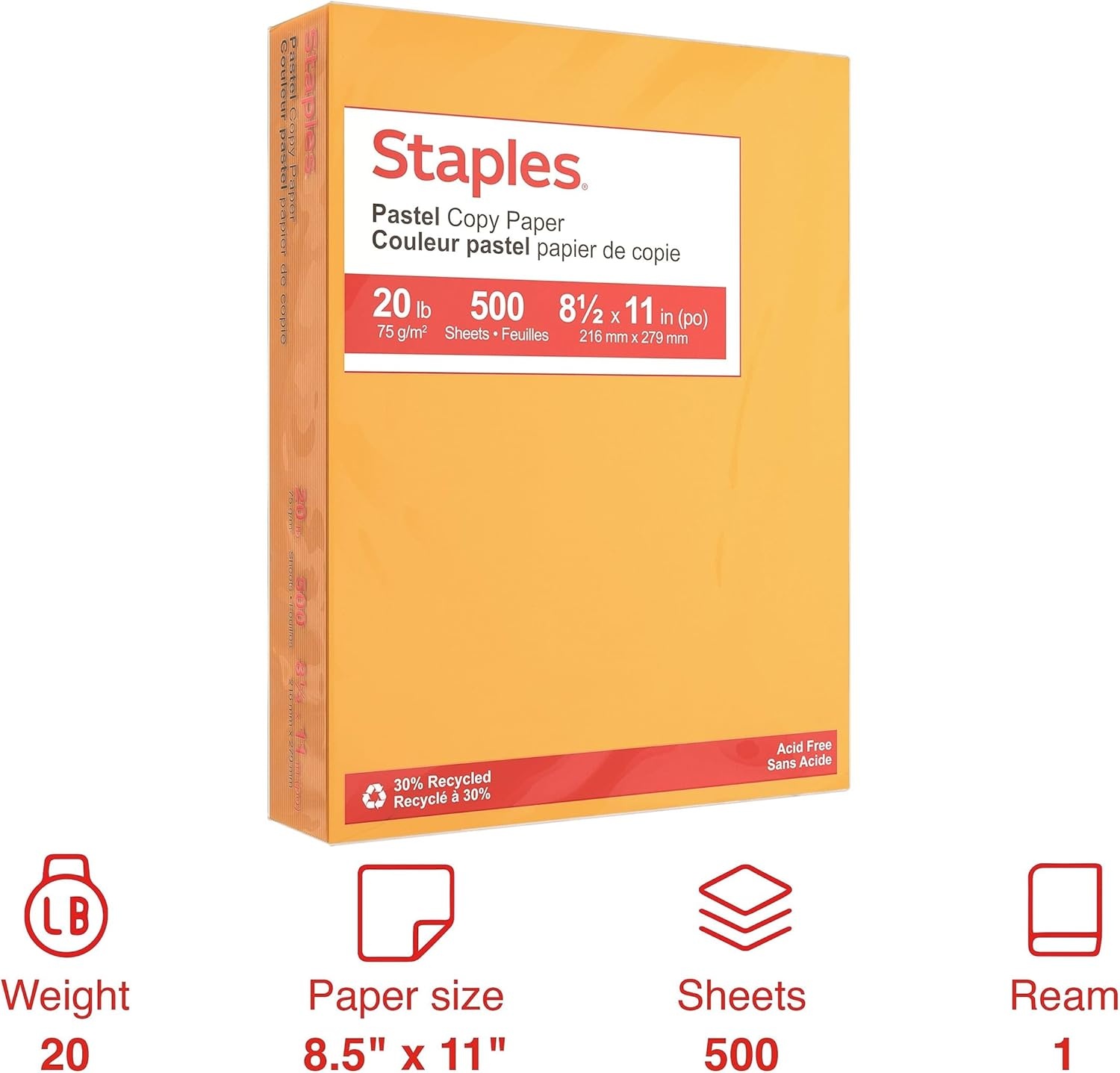 image:imageStaples 30 Recycled 85 x 11 Inch 20 lbs 500Sheets Pack Blue For Office School amp HomeGoldenrod