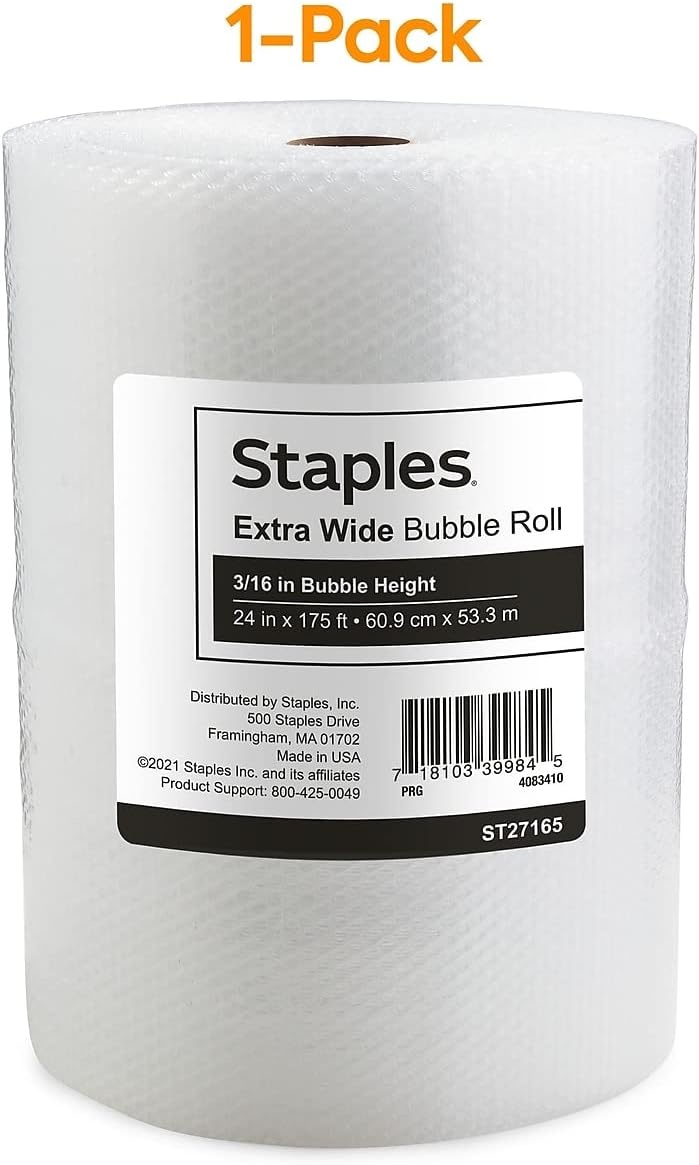 image:imageStaples 316 ExtraWide Bubble Cushioning Roll 24 x 175 Protective Packing Wrap for Shipping amp Moving