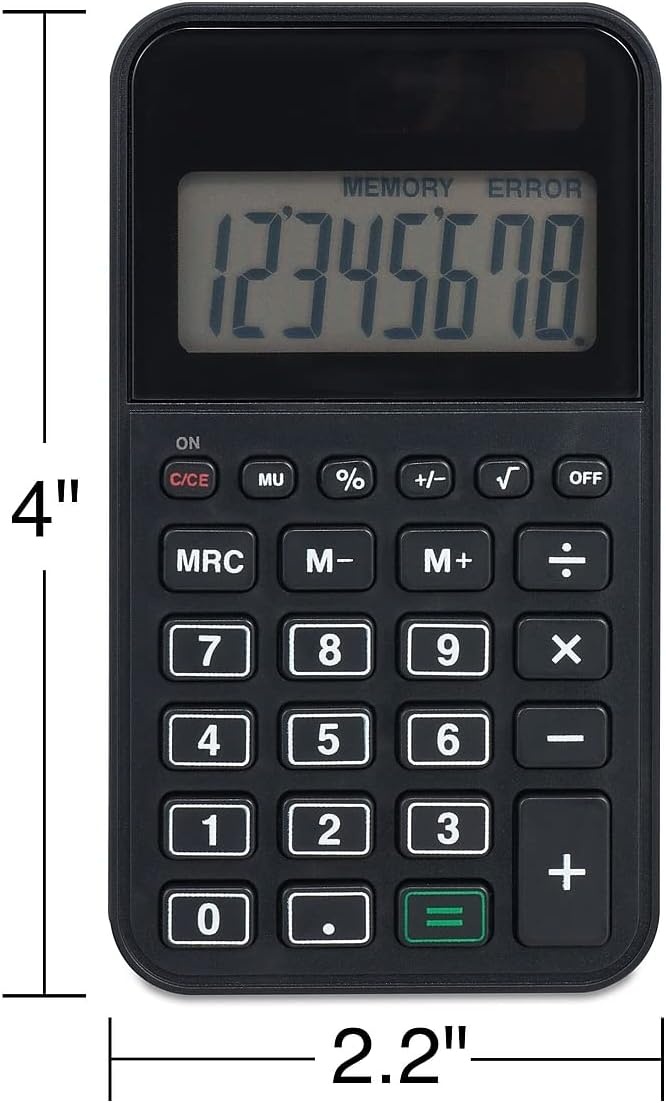 image:imageStaples 8Digit Pocket Calculator Solar amp Battery Dual Power Large LCD Display Compact Basic Handheld Calculator for Home School amp Office Black 3Pack ST130CCVS