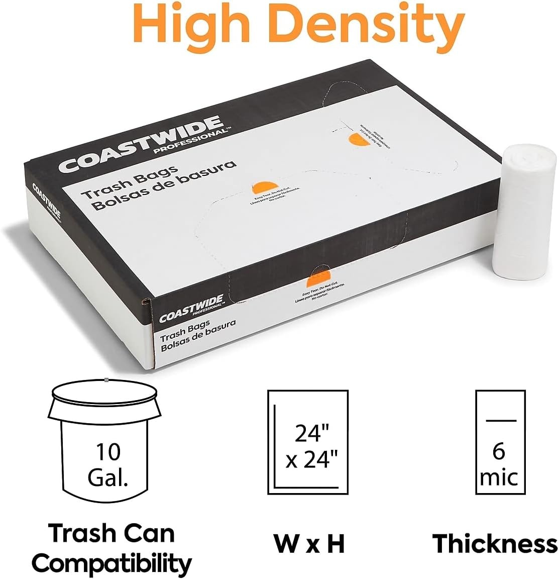 image:imageStaples Coastwide Professional 10 Gallon Trash Bag 24 x 24 High Density 6 mic Natural 1000 BagsBox