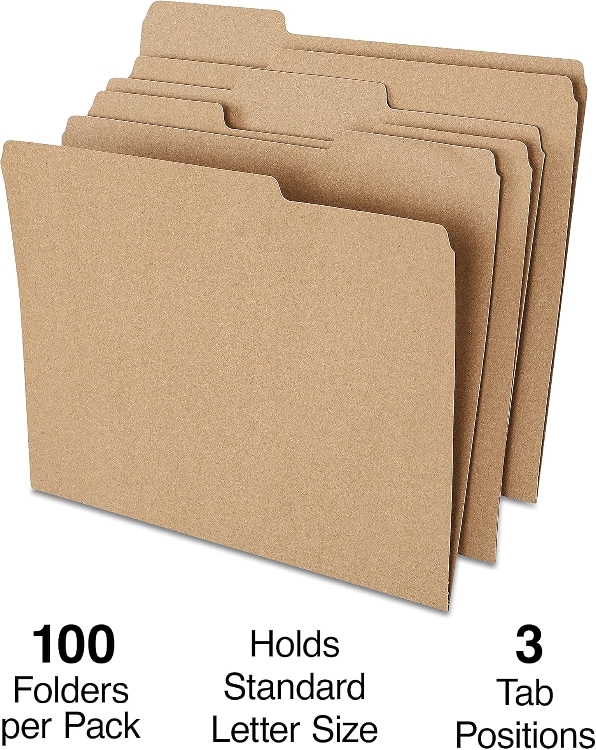 image:imageStaples File Folders Letter Size 13Cut Tabs Assorted Colors Durable 105Point Paper Stock 100PackKraft