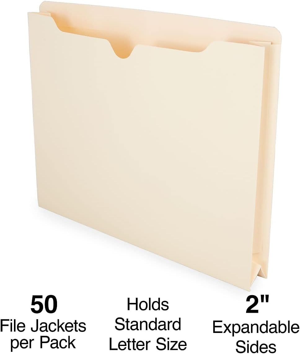 image:imageStaples Jacket File Folders Letter Size Manila 2Inch Expandable Sides HeavyDuty Construction 50Pack