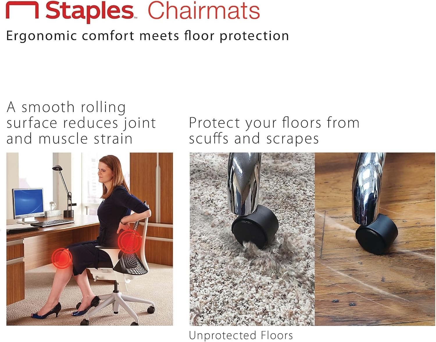 image:imageStaples Office Chair Mat Clear Floor Mats with Lip MediumPile Carpets Extended UnderDesk Coverage 45 x 53 Inch Smooth Glide45 x 53