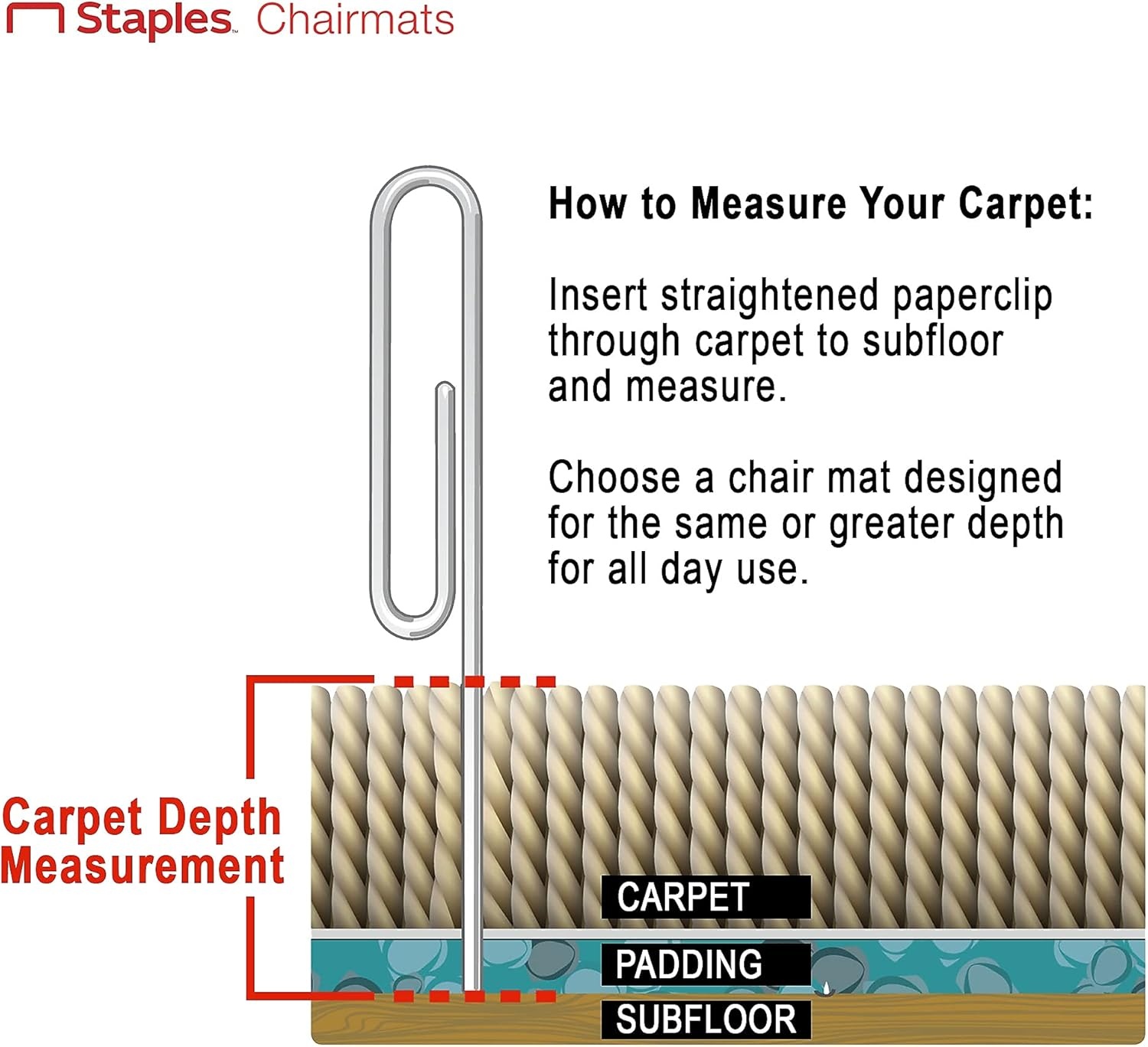 image:imageStaples Office Chair Mat Clear Floor Mats with Lip MediumPile Carpets Extended UnderDesk Coverage 45 x 53 Inch Smooth Glide45 x 53
