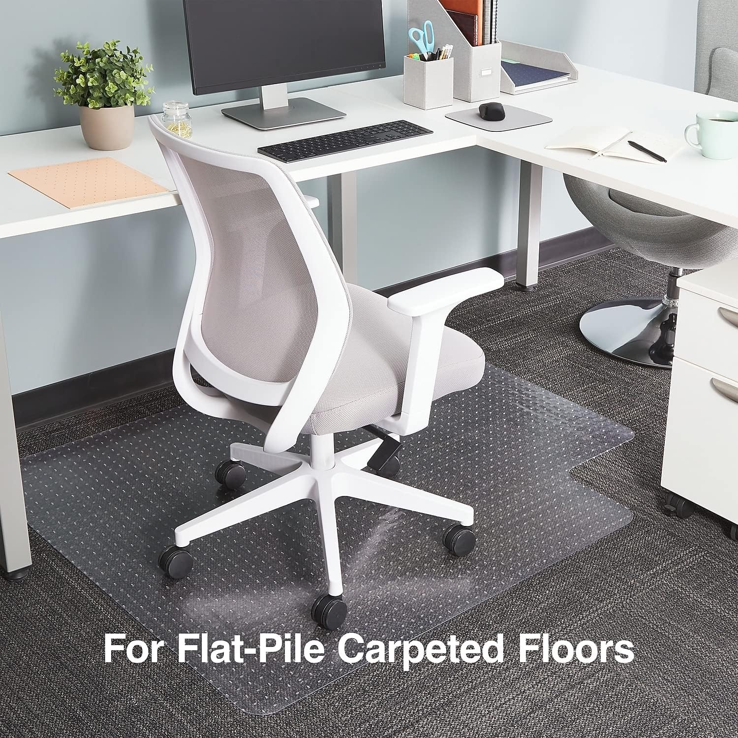 image:imageStaples Office Chair Mat Clear Floor Mats with Lip MediumPile Carpets Extended UnderDesk Coverage 45 x 53 Inch Smooth Glide45 x 53