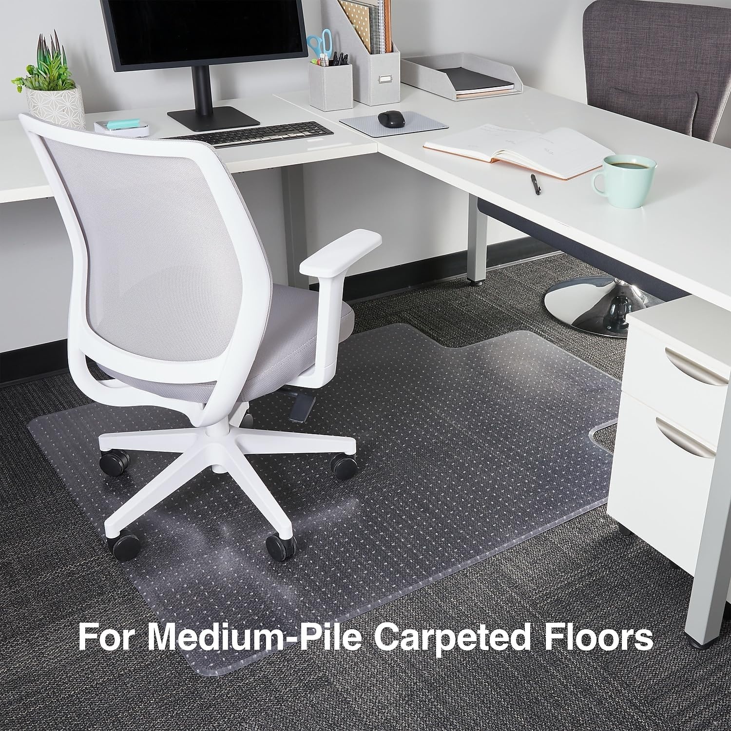 image:imageStaples Office Chair Mat Clear Floor Mats with Lip MediumPile Carpets Extended UnderDesk Coverage 45 x 53 Inch Smooth Glide46 x 60