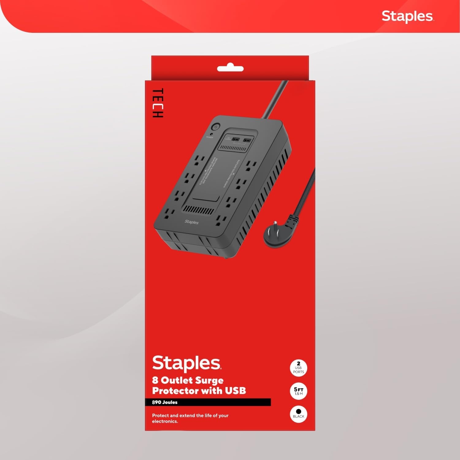 image:imageStaples TECH 650VA UPS Battery Backup with 8 Outlets Standby Power Supply amp Surge Protection for Computers Routers amp Home Office Electronics Black