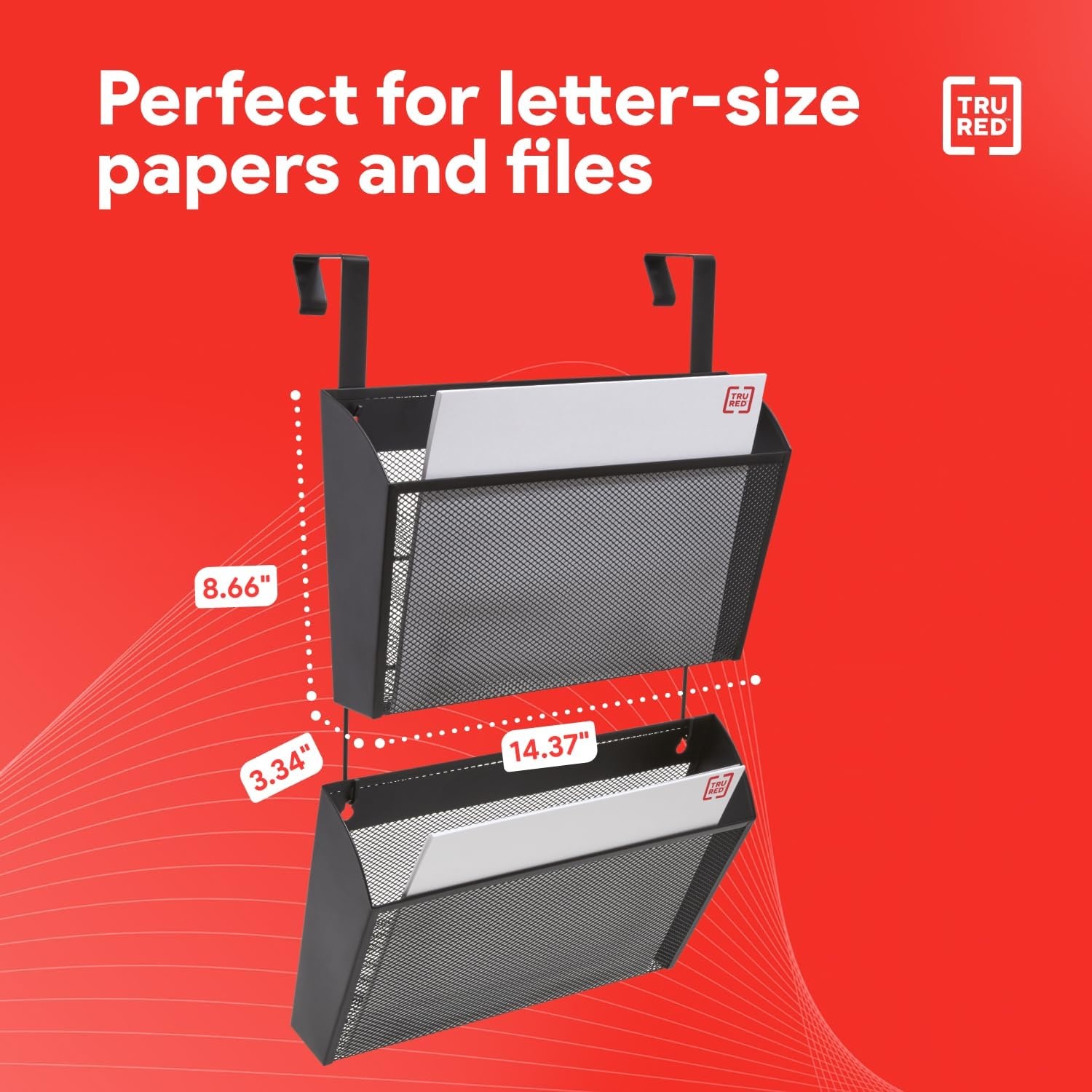 image:imageStaples TRU RED Mesh Letter Wall File 1 Pocket Black Wall Mounted File Organizer for Mail Documents and Quick Access Storage2 Pack