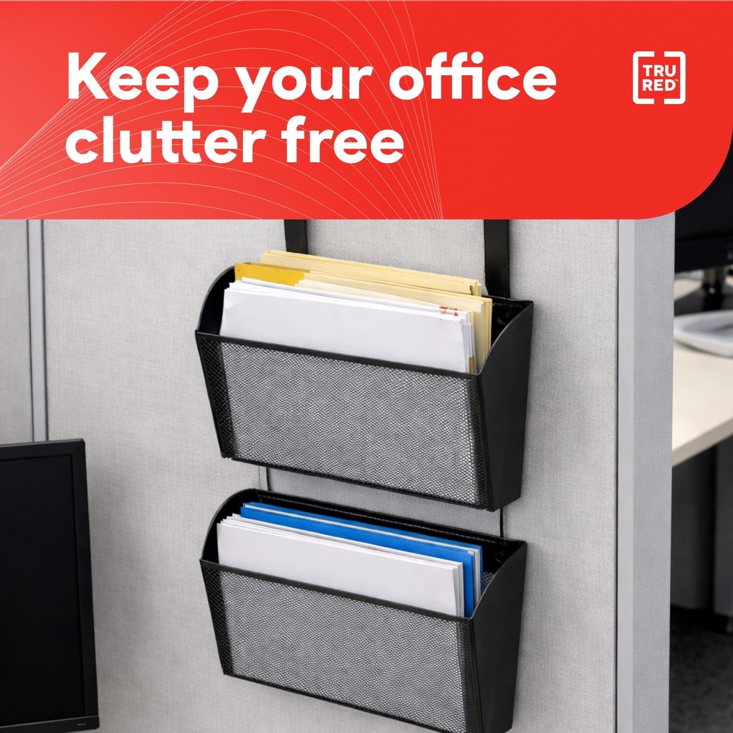 image:imageStaples TRU RED Mesh Letter Wall File 1 Pocket Black Wall Mounted File Organizer for Mail Documents and Quick Access Storage2 Pack