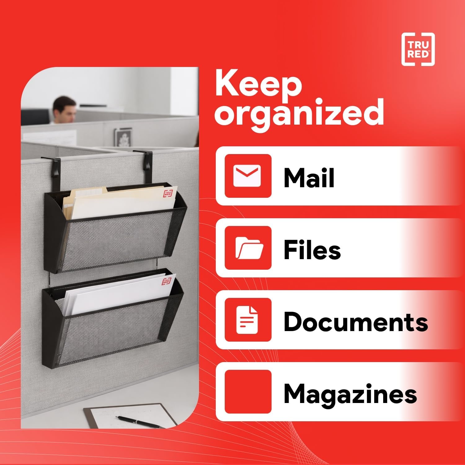 image:imageStaples TRU RED Mesh Letter Wall File 1 Pocket Black Wall Mounted File Organizer for Mail Documents and Quick Access Storage2 Pack