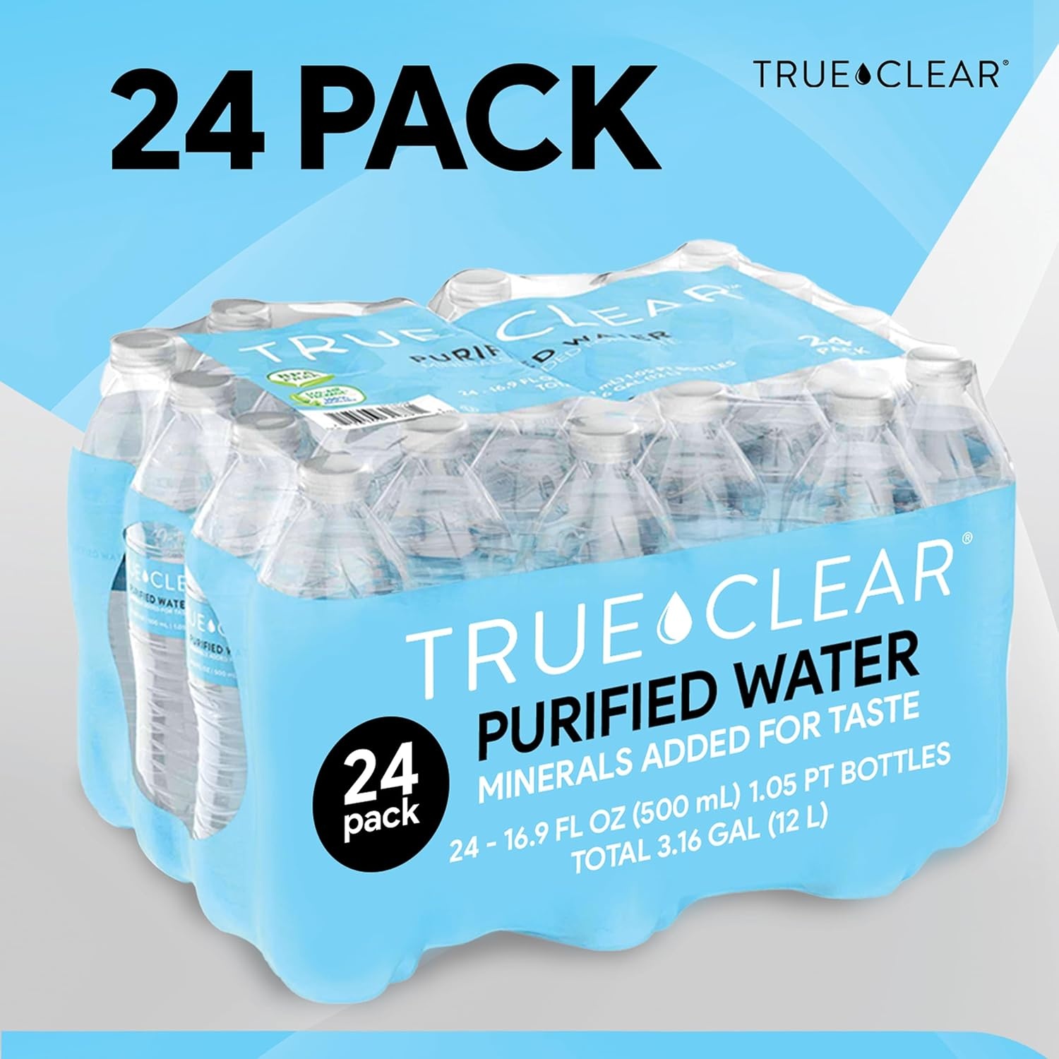 image:imageStaples True Clear Purified Drinking Water 8 fl oz Bottles 24Pack BPAFree Recyclable Bottles for Lunches Travel Sports and Office Breakrooms169 Fl Oz Pack of 24