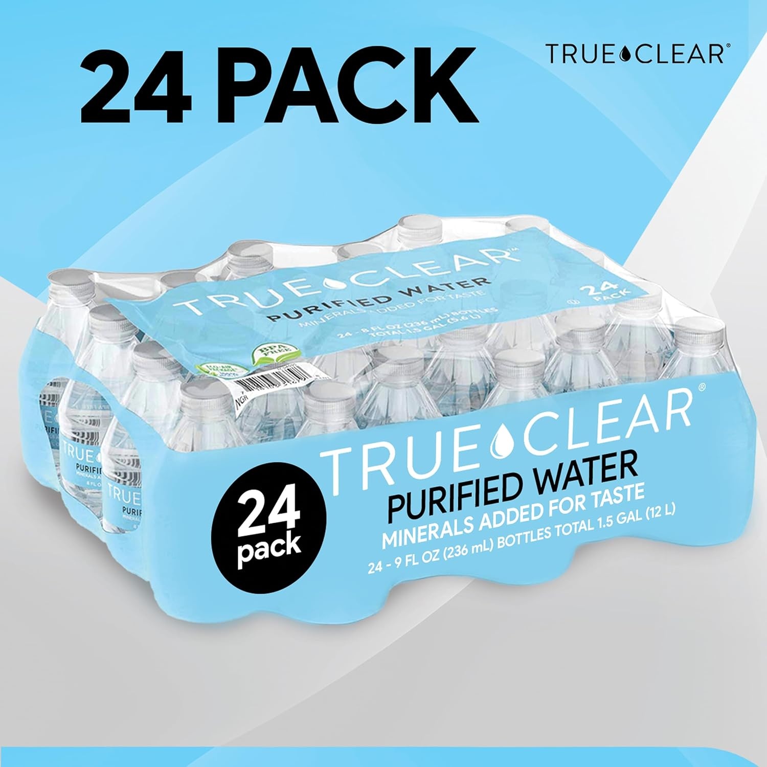 image:imageStaples True Clear Purified Drinking Water 8 fl oz Bottles 24Pack BPAFree Recyclable Bottles for Lunches Travel Sports and Office Breakrooms8 Fl Oz Pack of 24