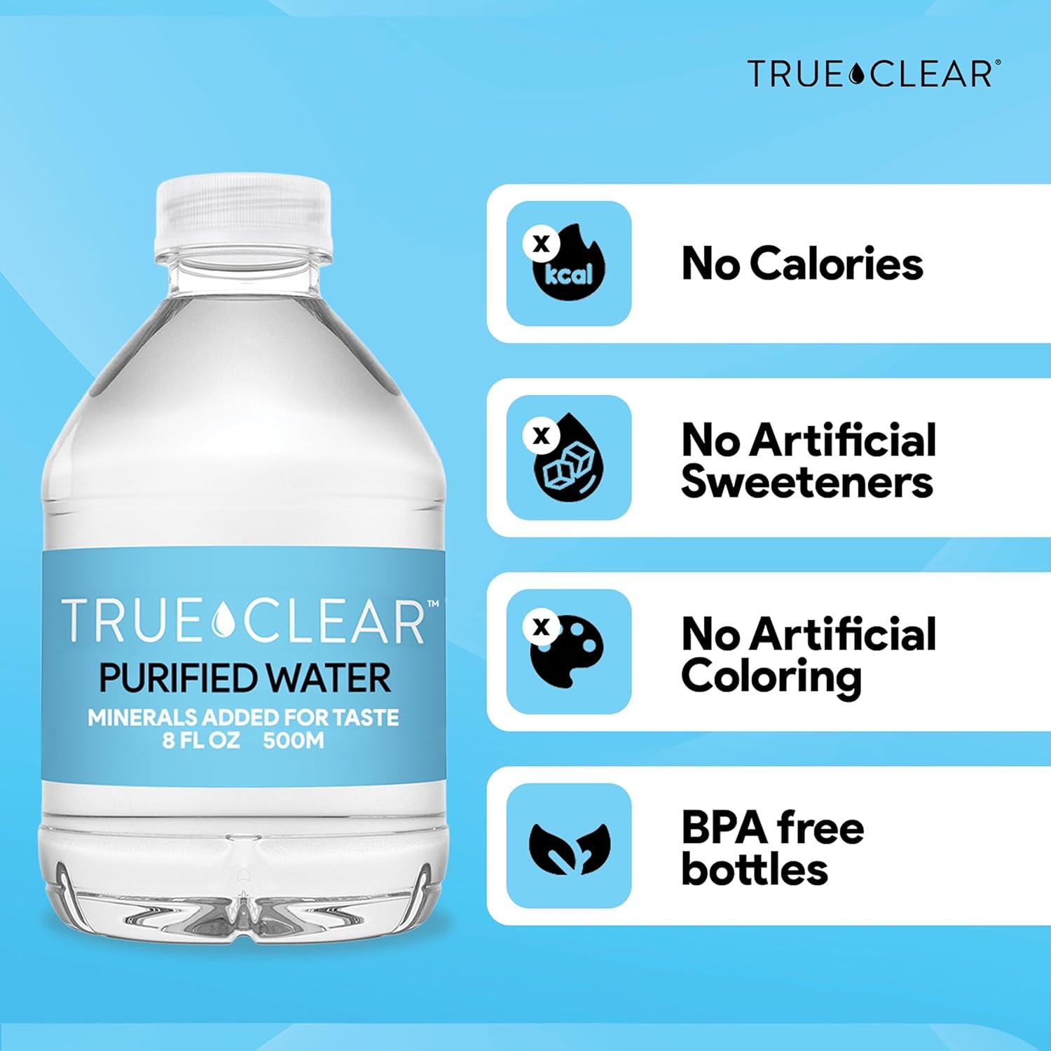 image:imageStaples True Clear Purified Drinking Water 8 fl oz Bottles 24Pack BPAFree Recyclable Bottles for Lunches Travel Sports and Office Breakrooms8 Fl Oz Pack of 24