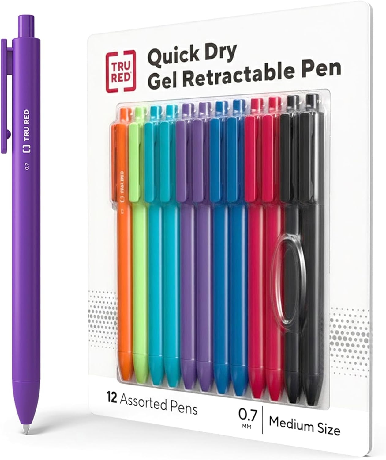 image:imageTRU RED Retractable Gel Pens Medium Point 07mm Black Ink 12 Pack QuickDry Pens for NoSmear Notes amp Office WritingAssorted