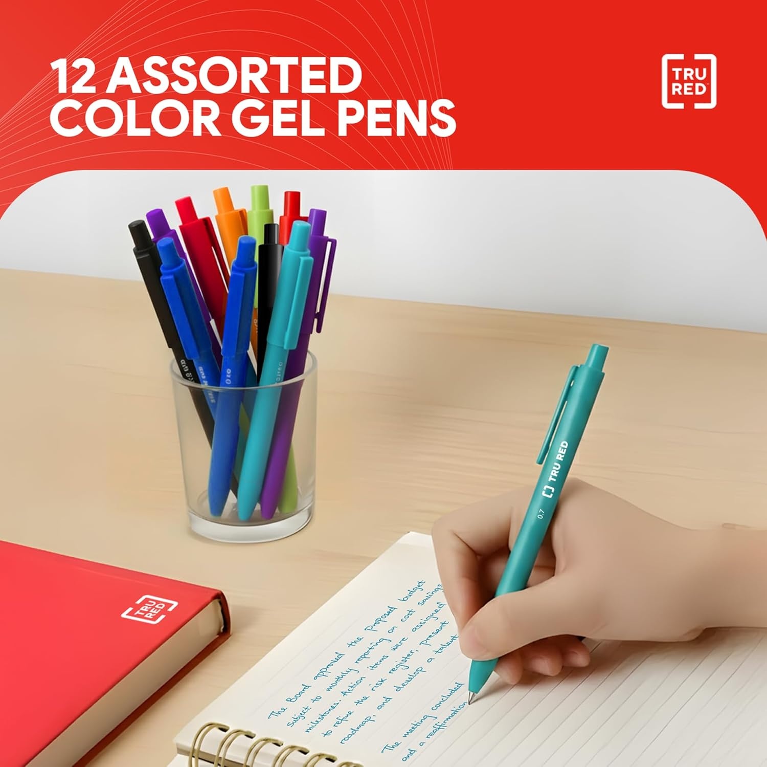 image:imageTRU RED Retractable Gel Pens Medium Point 07mm Black Ink 12 Pack QuickDry Pens for NoSmear Notes amp Office WritingAssorted
