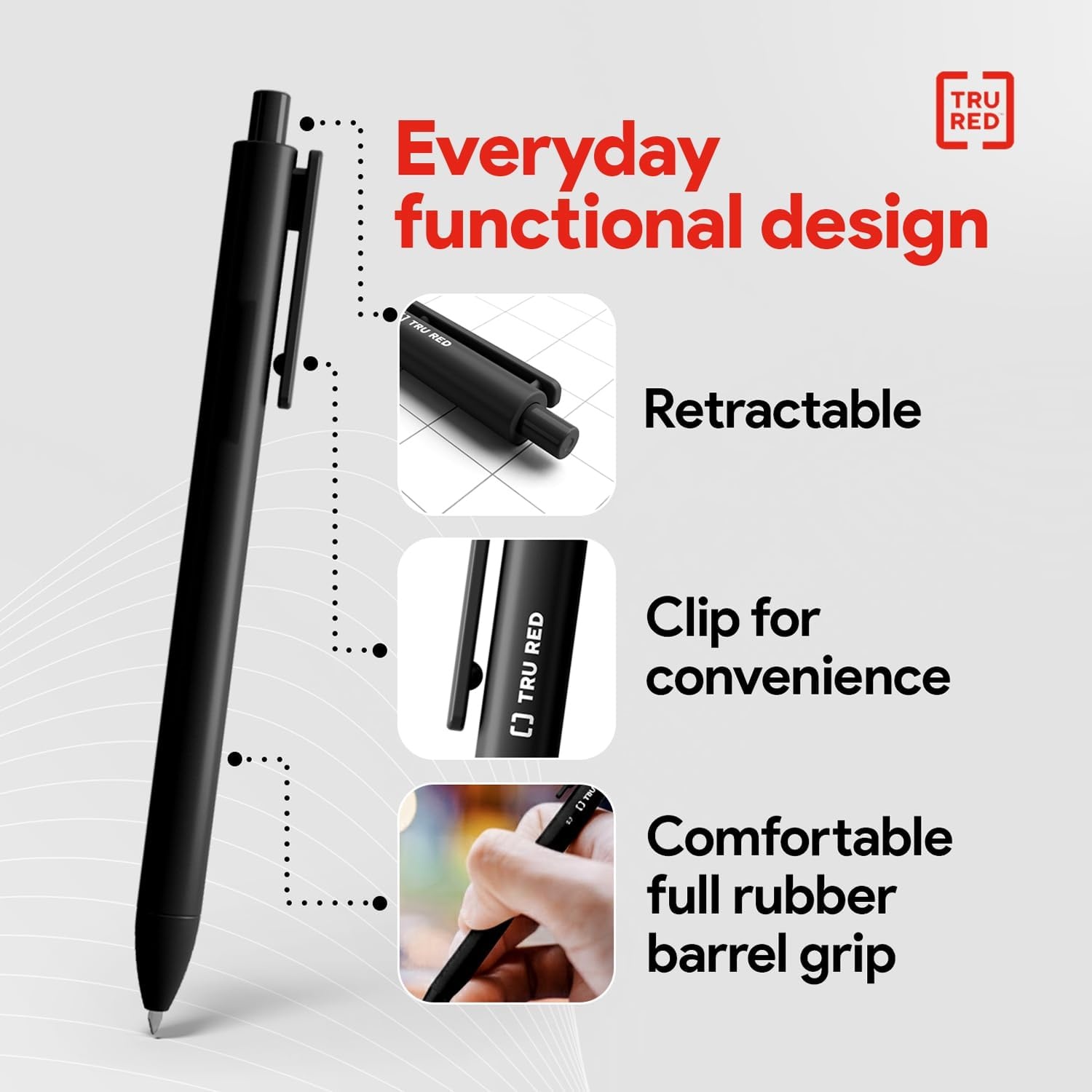image:imageTRU RED Retractable Gel Pens Medium Point 07mm Black Ink 12 Pack QuickDry Pens for NoSmear Notes amp Office WritingBlack