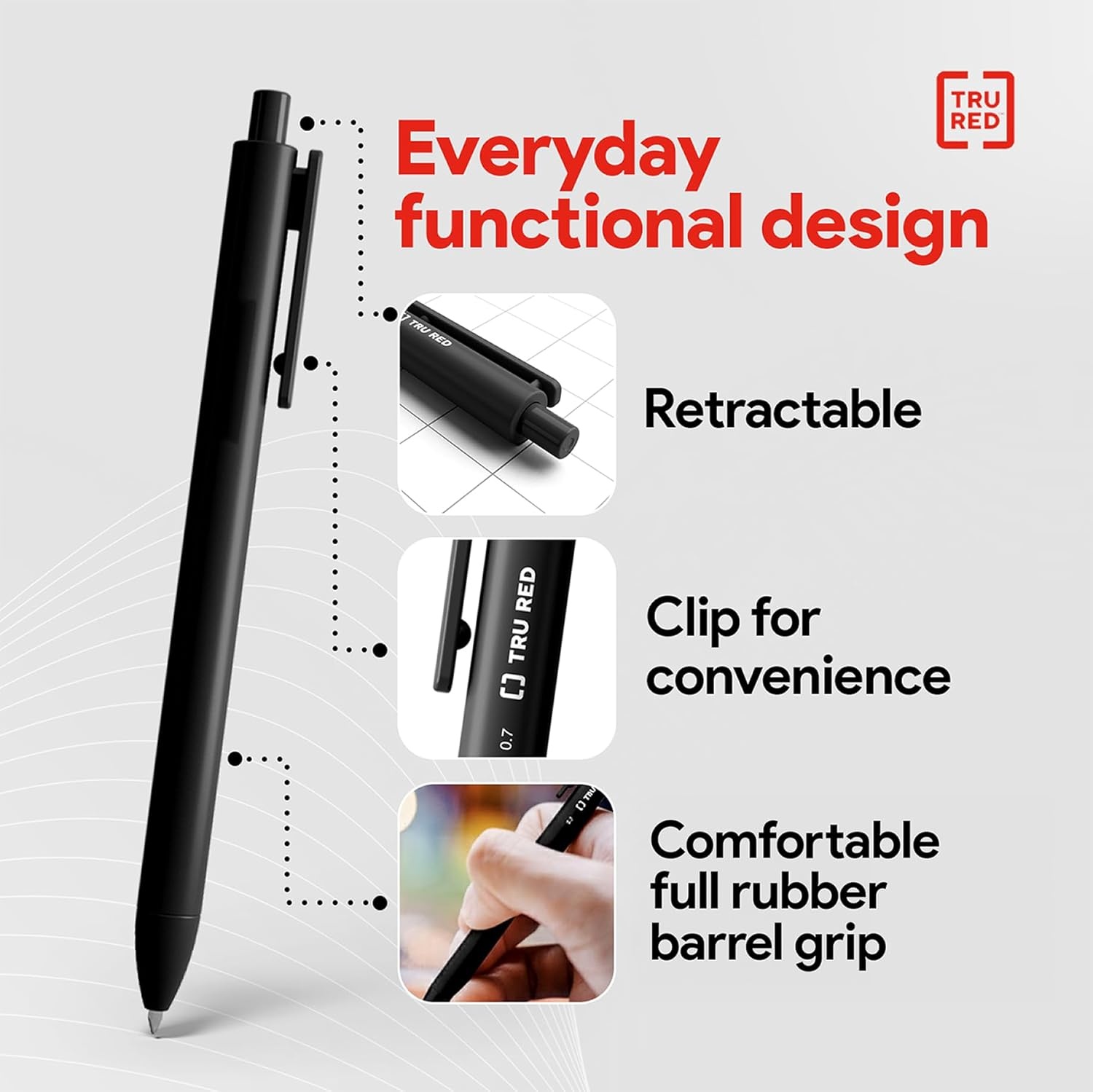 image:imageTRU RED Retractable Gel Pens Medium Point 07mm Black Ink 12 Pack QuickDry Pens for NoSmear Notes amp Office WritingBlack