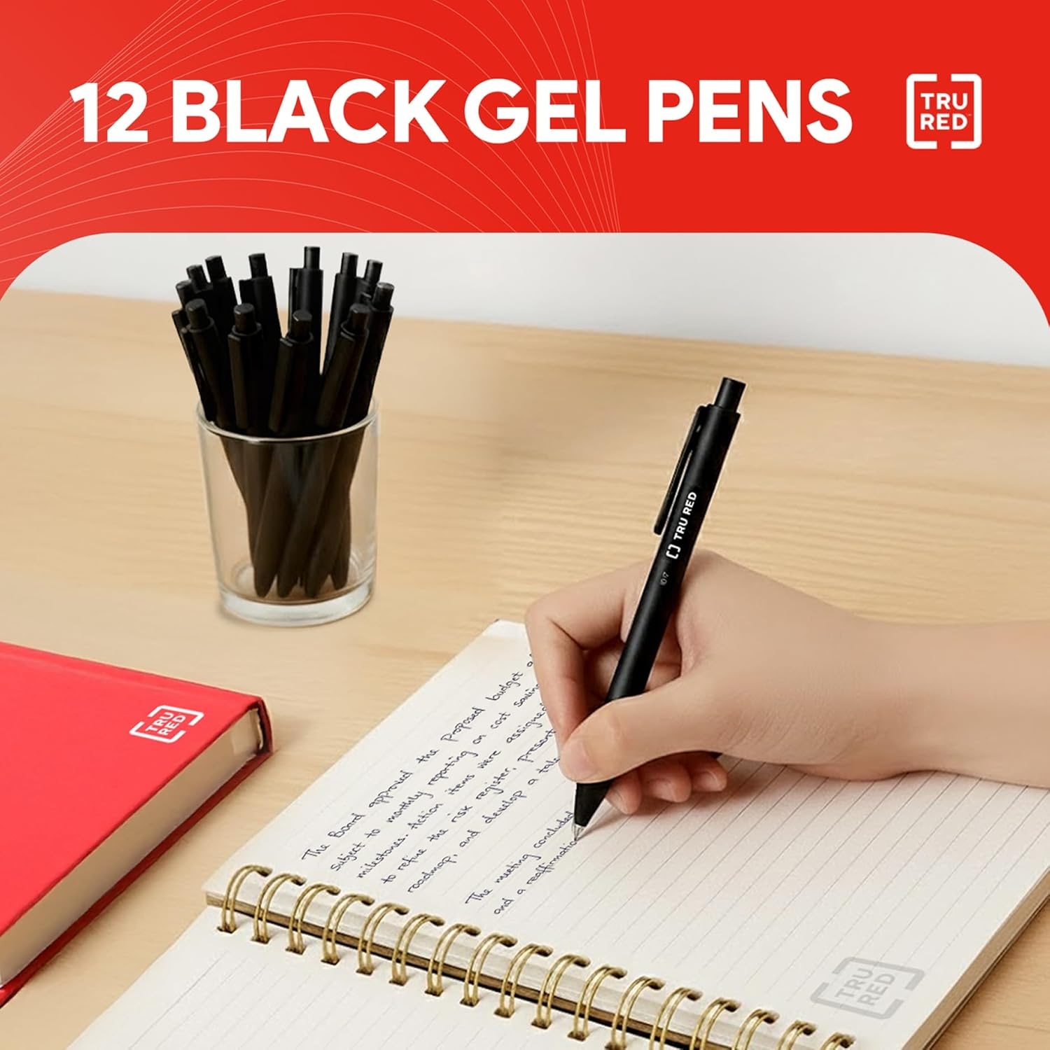 image:imageTRU RED Retractable Gel Pens Medium Point 07mm Black Ink 12 Pack QuickDry Pens for NoSmear Notes amp Office WritingBlack