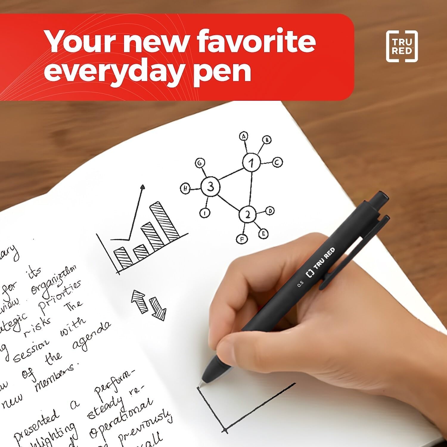 image:imageTRU RED Retractable Gel Pens Medium Point 07mm Black Ink 12 Pack QuickDry Pens for NoSmear Notes amp Office WritingBlack