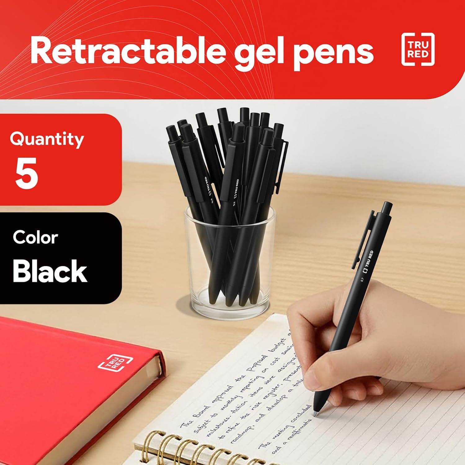 image:imageTRU RED Retractable Gel Pens Medium Point 07mm Black Ink 12 Pack QuickDry Pens for NoSmear Notes amp Office WritingBlack