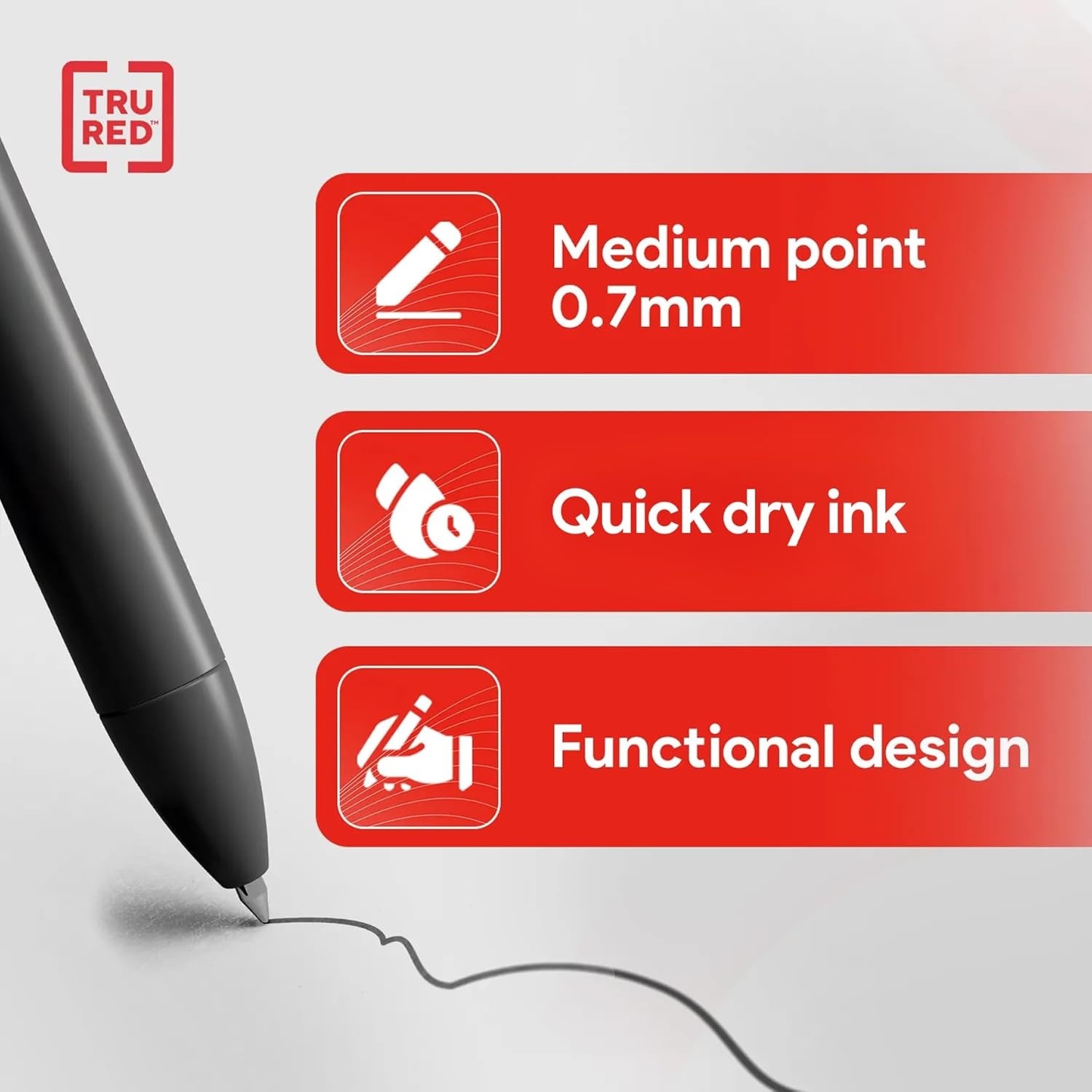 image:imageTRU RED Retractable Gel Pens Medium Point 07mm Black Ink 12 Pack QuickDry Pens for NoSmear Notes amp Office WritingBlack