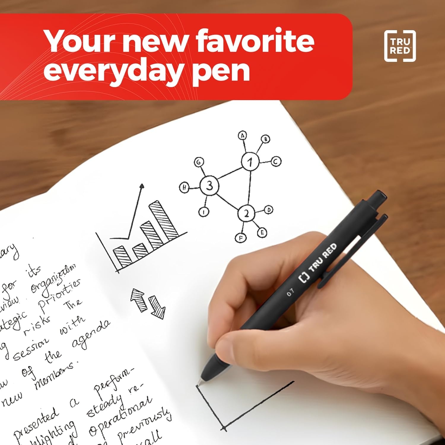 image:imageTRU RED Retractable Gel Pens Medium Point 07mm Black Ink 12 Pack QuickDry Pens for NoSmear Notes amp Office WritingBlack