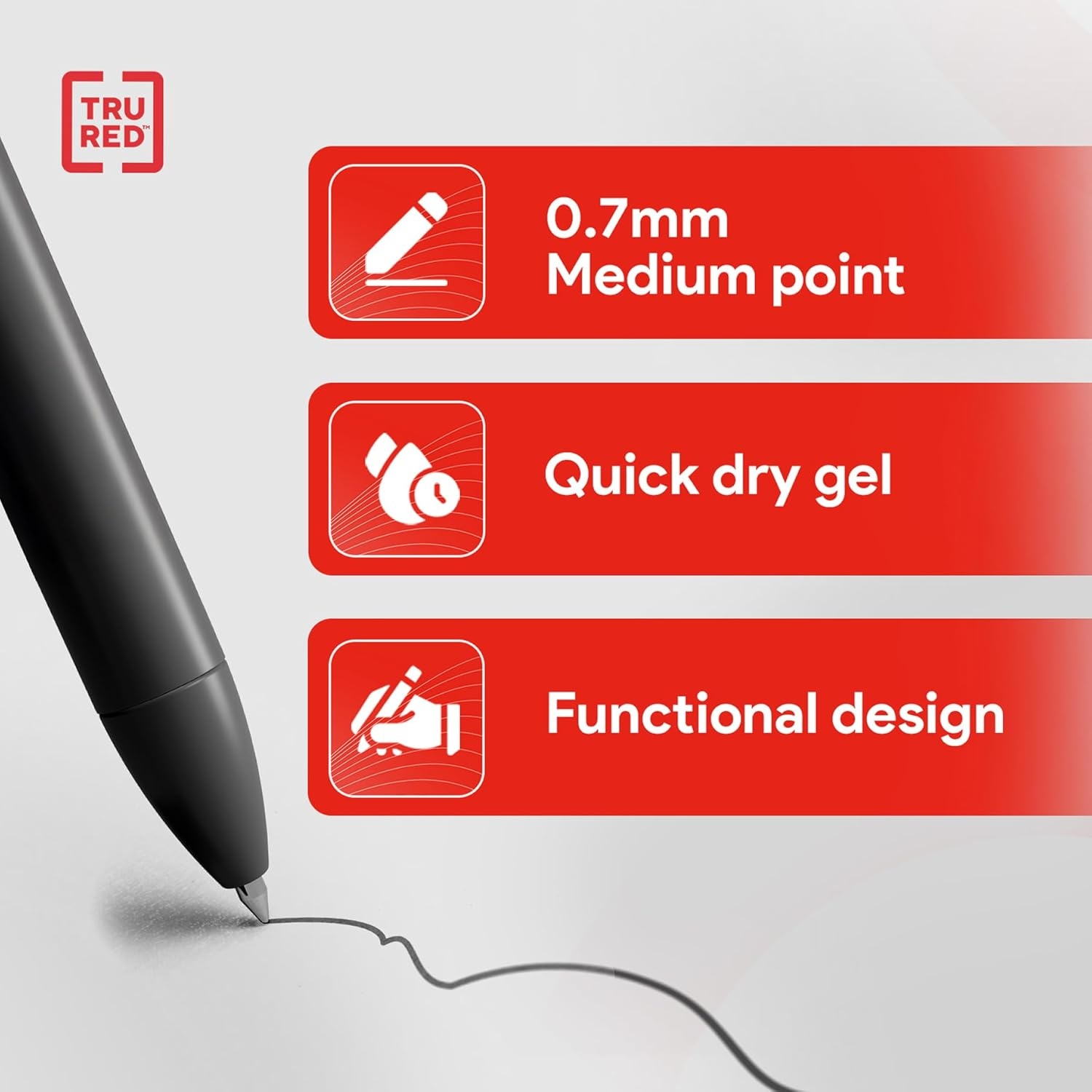 image:imageTRU RED Retractable Gel Pens Medium Point 07mm Black Ink 12 Pack QuickDry Pens for NoSmear Notes amp Office WritingBlack