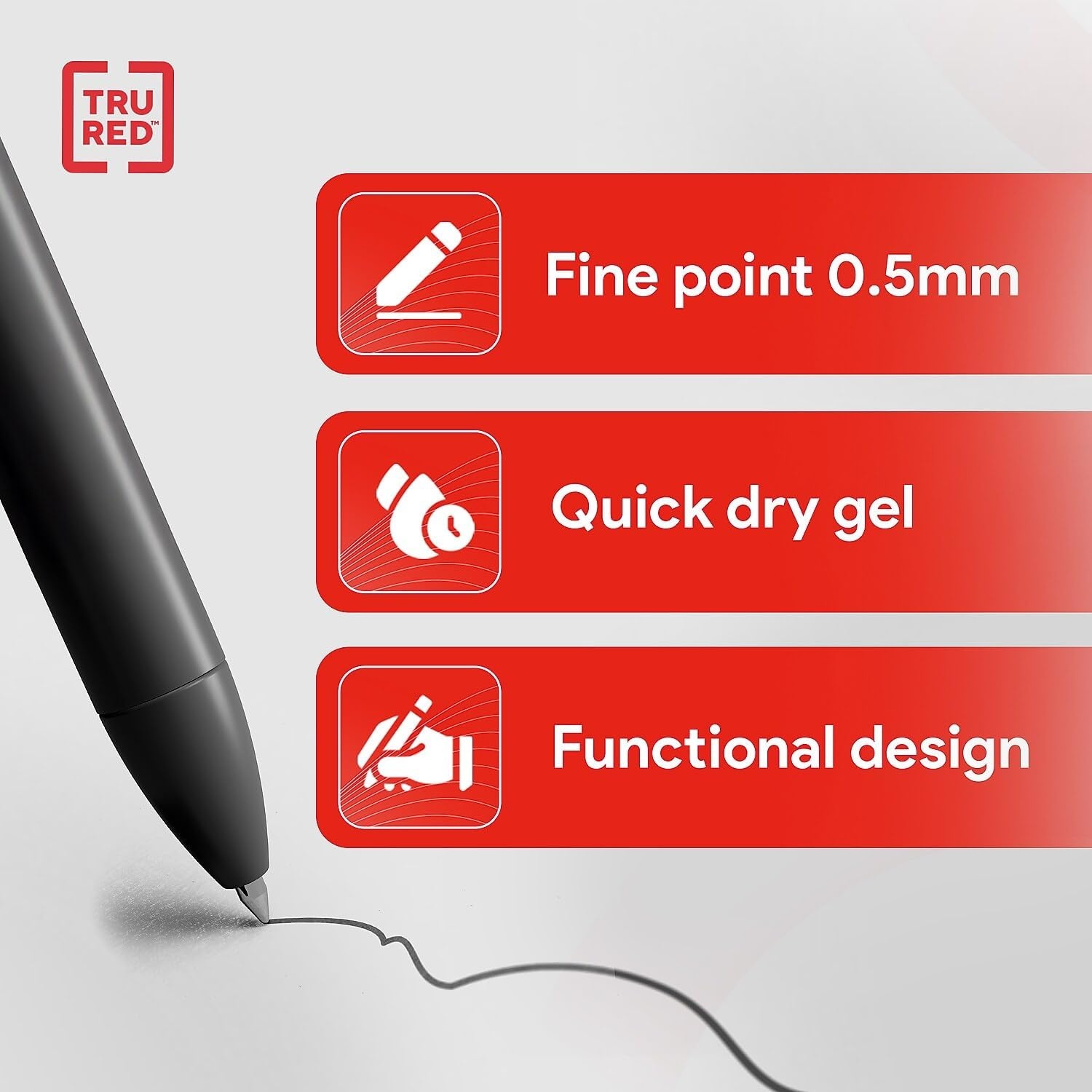 image:imageTRU RED Retractable Gel Pens Medium Point 07mm Black Ink 12 Pack QuickDry Pens for NoSmear Notes amp Office WritingBlack