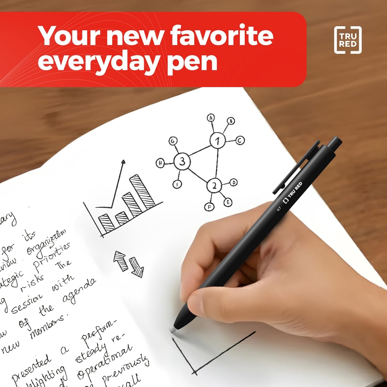 image:imageTRU RED Retractable Gel Pens Medium Point 07mm Black Ink 12 Pack QuickDry Pens for NoSmear Notes amp Office WritingBlack