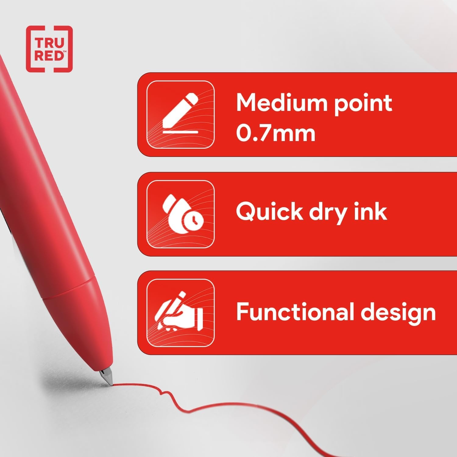 image:imageTRU RED Retractable Gel Pens Medium Point 07mm Black Ink 12 Pack QuickDry Pens for NoSmear Notes amp Office WritingRed