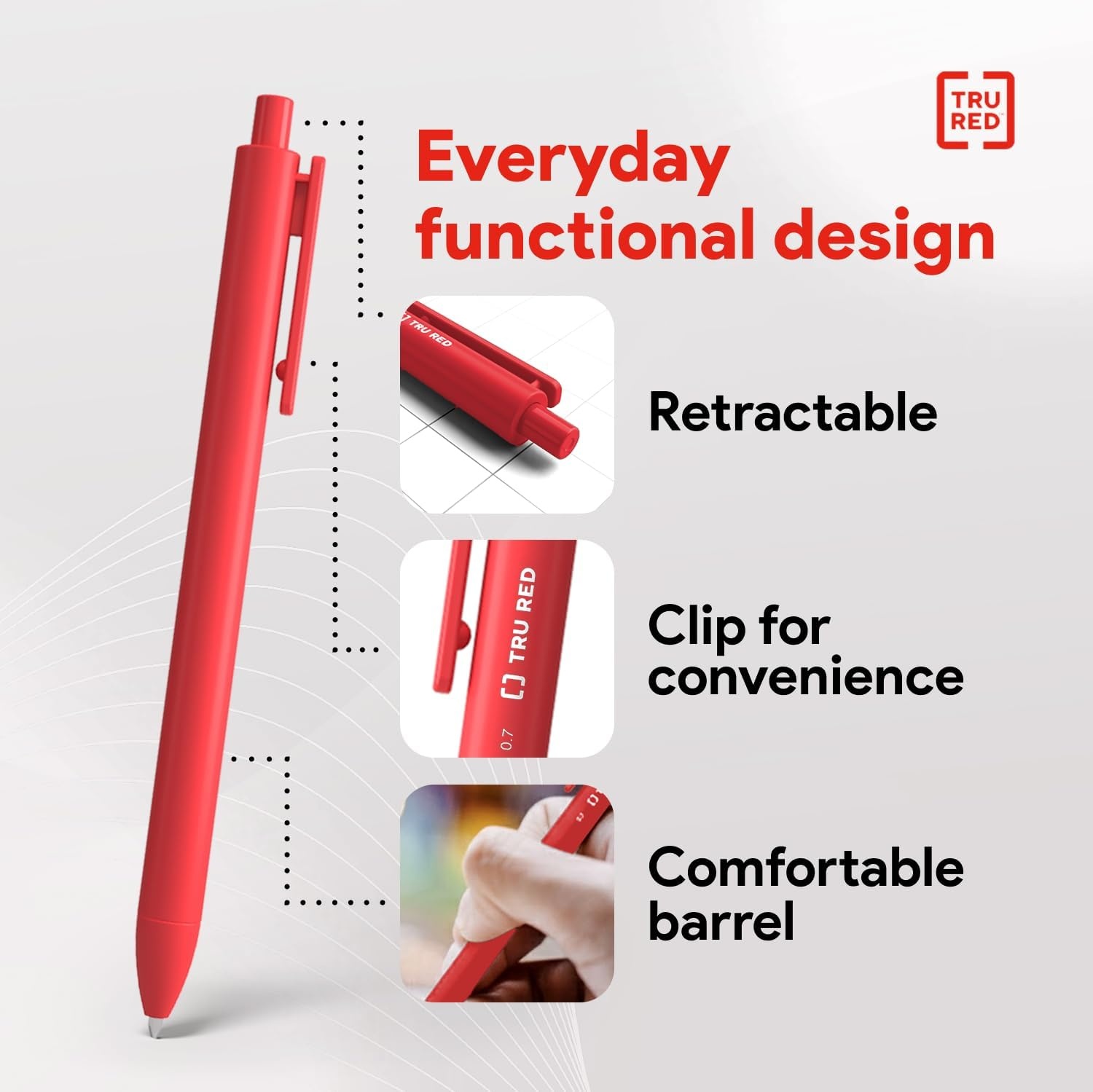 image:imageTRU RED Retractable Gel Pens Medium Point 07mm Black Ink 12 Pack QuickDry Pens for NoSmear Notes amp Office WritingRed
