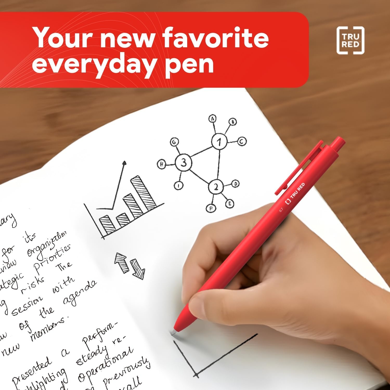 image:imageTRU RED Retractable Gel Pens Medium Point 07mm Black Ink 12 Pack QuickDry Pens for NoSmear Notes amp Office WritingRed