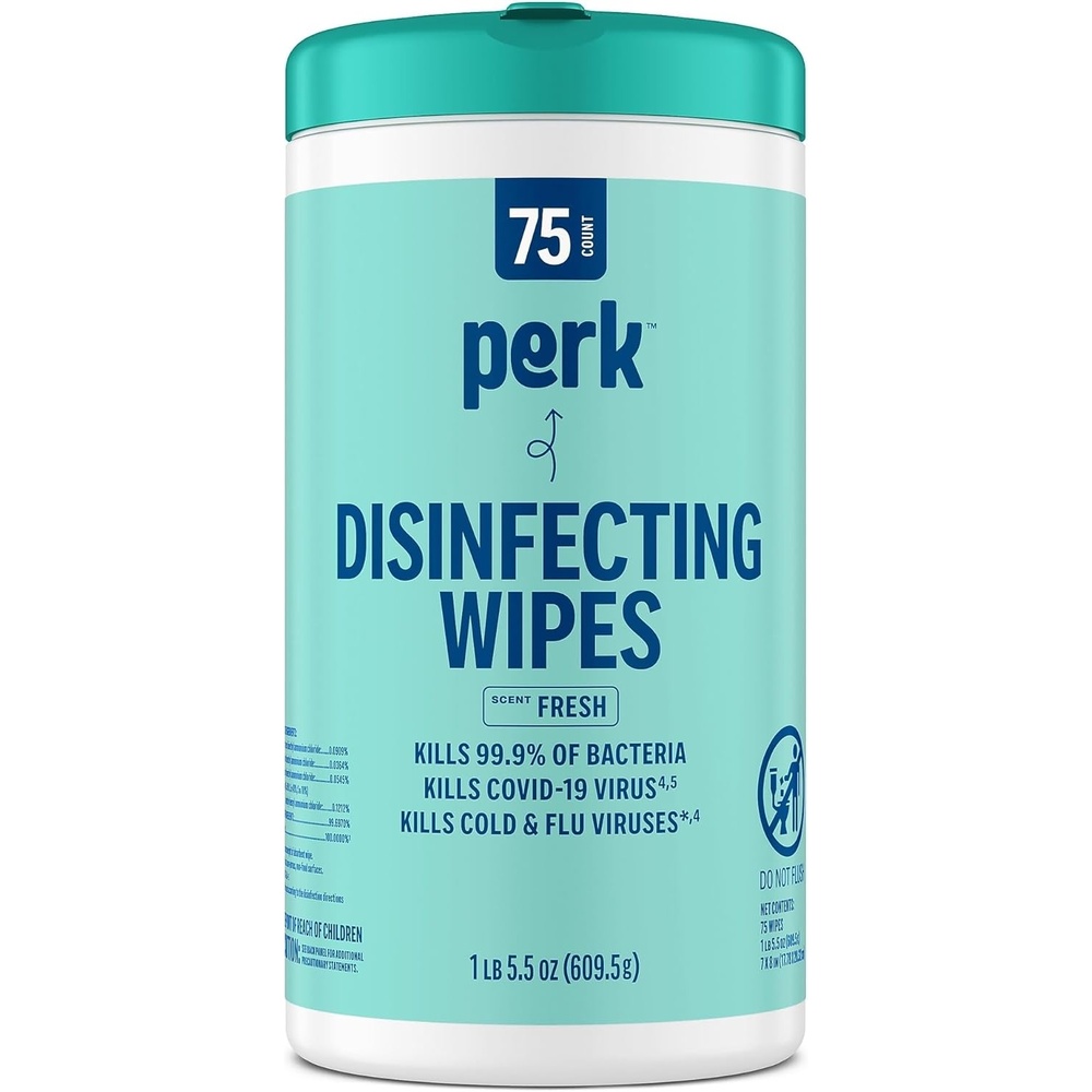 image:imagePerk Disinfecting Wipes Fresh Scent 75 WipesCanister 6Pack MultiSurface Cleaning Wipes for Home Office amp Classroom1 Pack