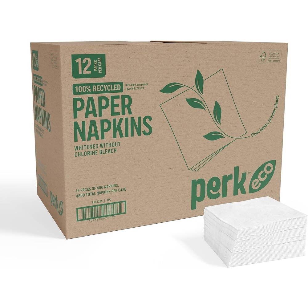 image:imagePerk Eco Recycled Lunch Napkin 1ply White 400 NapkinsPack 12 PacksCarton12 Pack