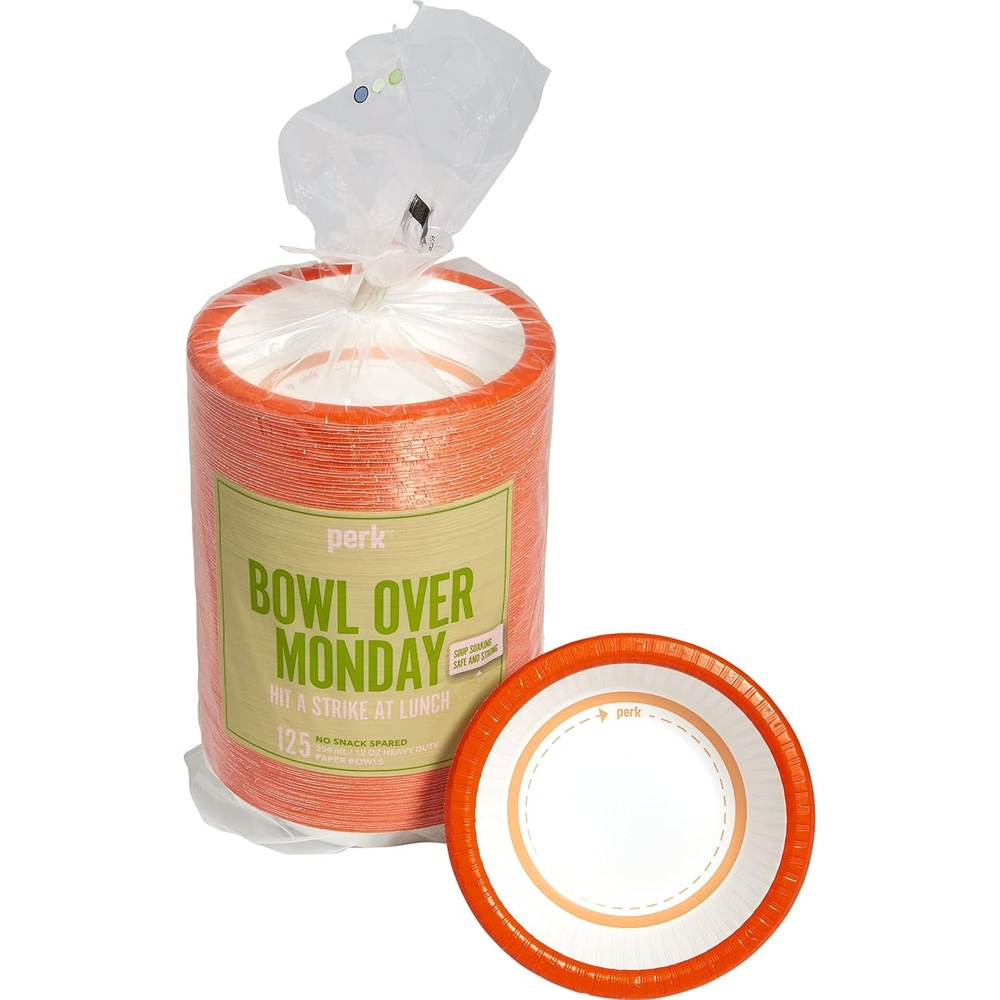 image:imagePerk HeavyWeight Paper Bowls 12 Oz 500 Count Bulk Disposable Bowls for Soups Snacks amp Everyday Meals WhiteOrange125