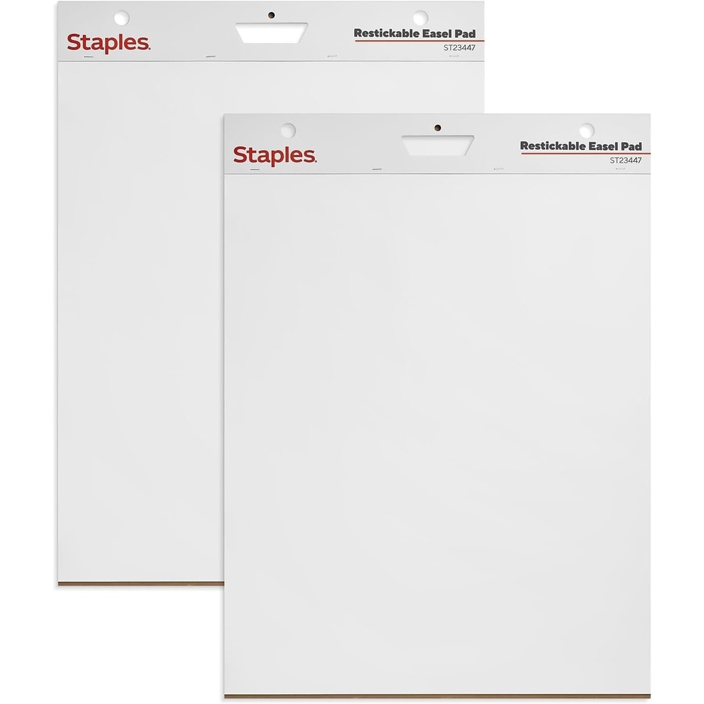 image:imageSTAPLES Easel Pad Repositionable Large Flip Chart Paper 25x30 30 Sheets 2 Pack White Recycled Material25 x 30