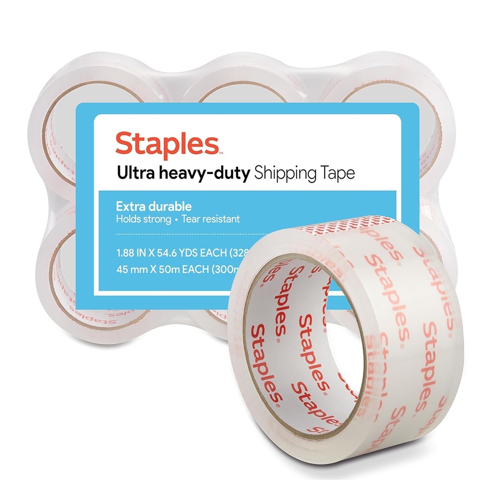 image:imageSTAPLES Ultra HeavyDuty Packing Tape 188 x 546 Yards Clear 6Roll Pack