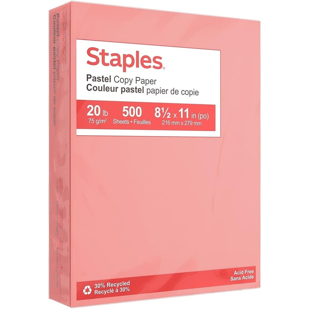 image:imageStaples 30 Recycled 85 x 11 Inch 20 lbs 500Sheets Pack Blue For Office School amp HomeSalmon