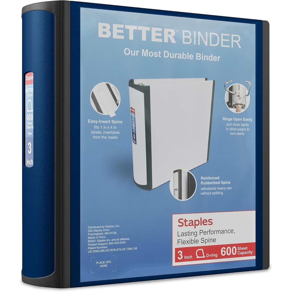 image:imageStaples 3Inch 3Ring Better Binder Durable View Binder for Office amp School Organization Navy Blue 2Pack