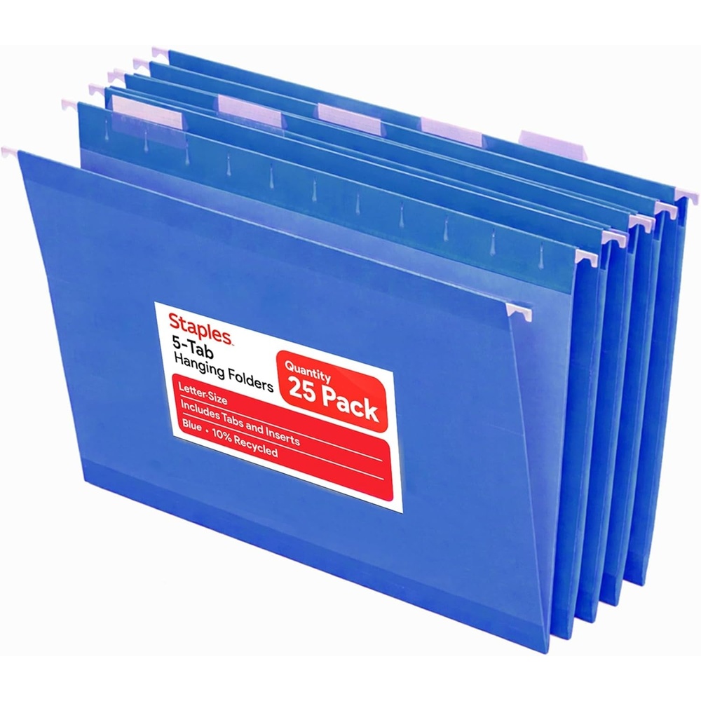 image:imageStaples Hanging File Folders Letter Size Purple 15Cut Tabs TearResistant Includes Tabs amp Inserts 25PackBlue