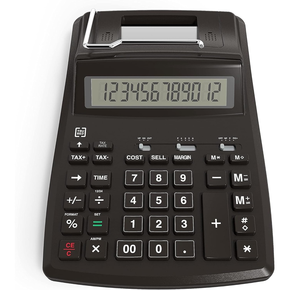 image:imageTRU RED 12Digit Desktop Printing Calculator Black Paper Tape Printing Large Display Office Accounting amp Business Use