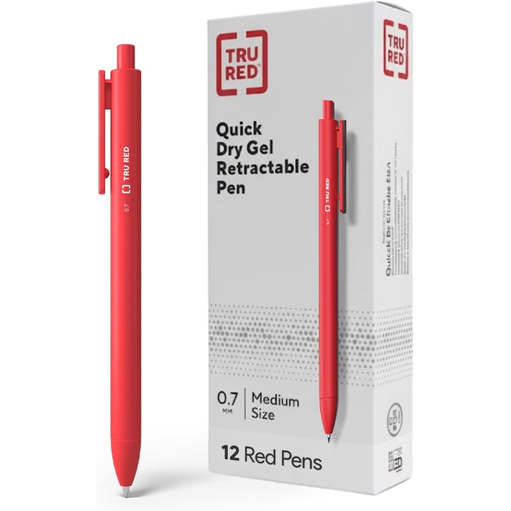 image:imageTRU RED Retractable Gel Pens Medium Point 07mm Black Ink 12 Pack QuickDry Pens for NoSmear Notes amp Office WritingRed