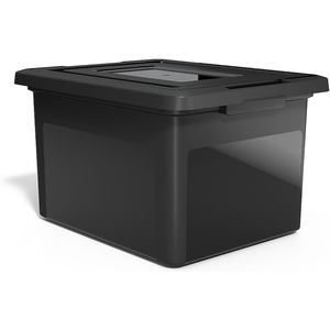 image:imageSTAPLES File Folder Tote Portable Filing Box for Letter SIze Hanging Folders Security Latch amp BuiltIn Lid Organizer BlackClearBlack