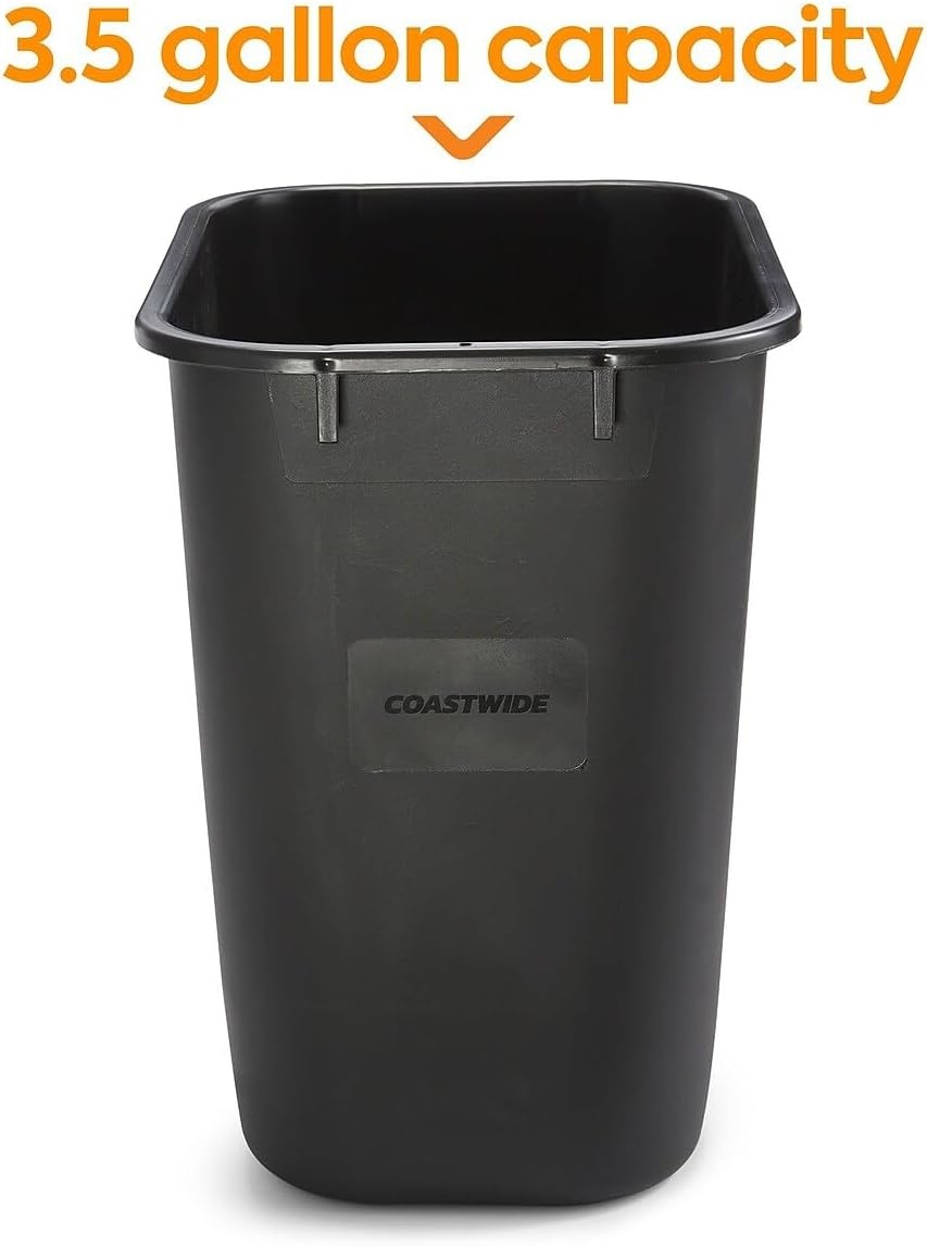 image:imageCOASTWIDE Professional Indoor Trash Can Without Lid Black Soft Molded Plastic 7 Gallon CW56429Black