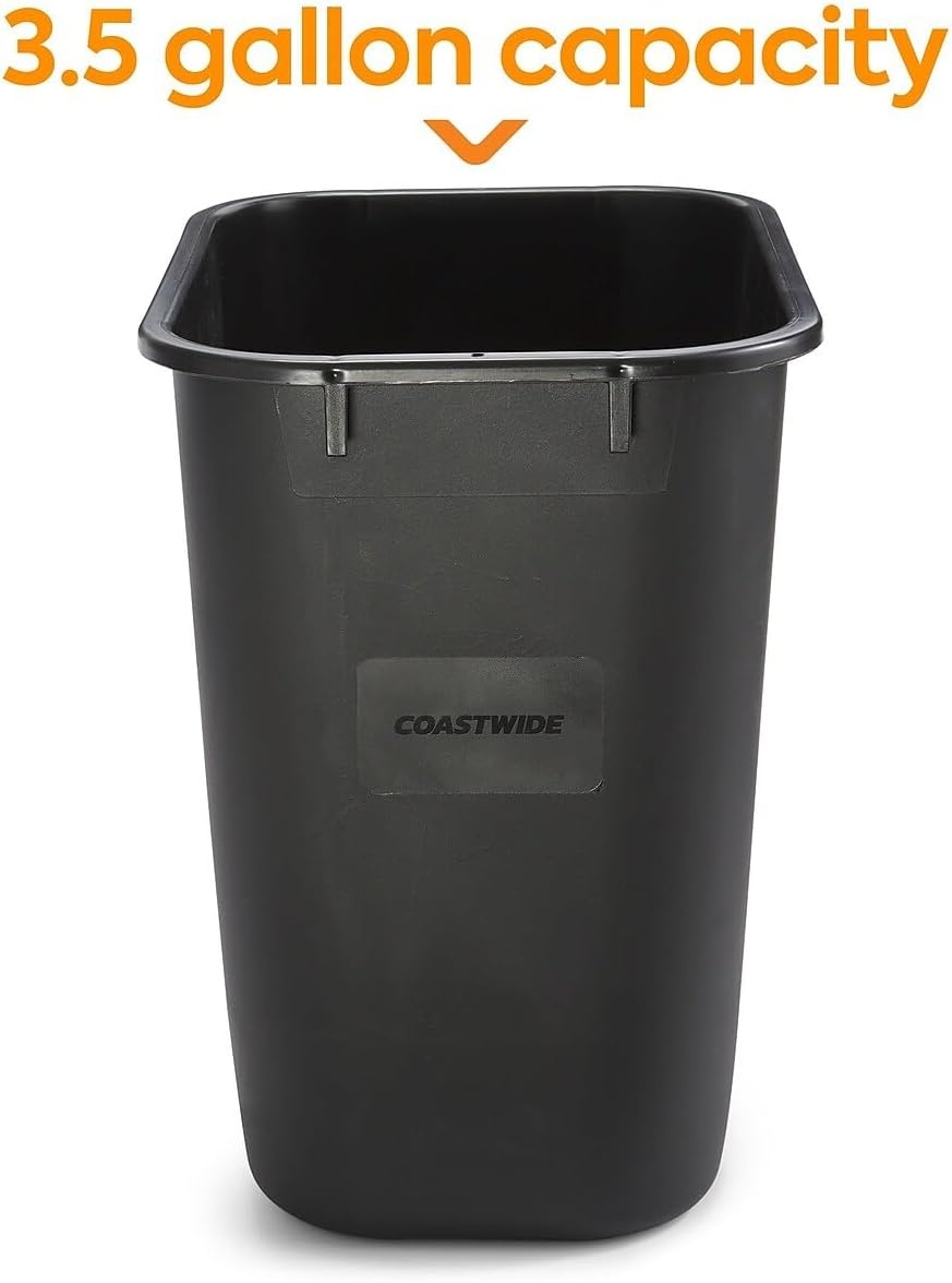 image:imageCOASTWIDE Professional Indoor Trash Can Without Lid Black Soft Molded Plastic 7 Gallon CW56429Black