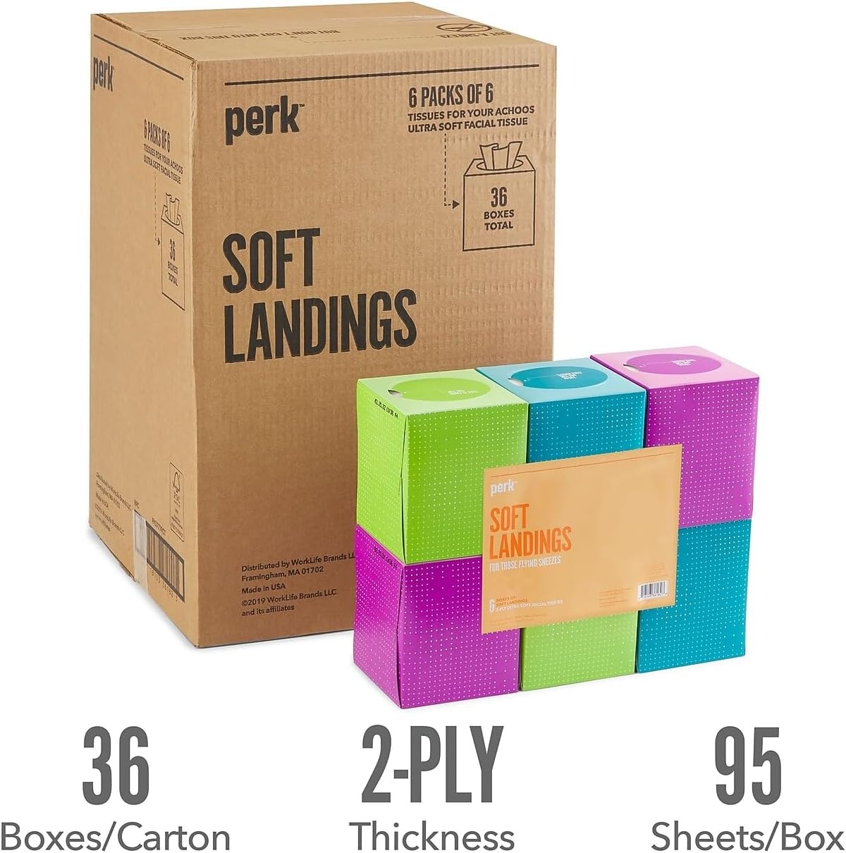 image:imagePerk UltraSoft Facial Tissues 2Ply Gentle amp Durable 95 Tissues per Box 6 Cube Pack White36 Count Pack of 1