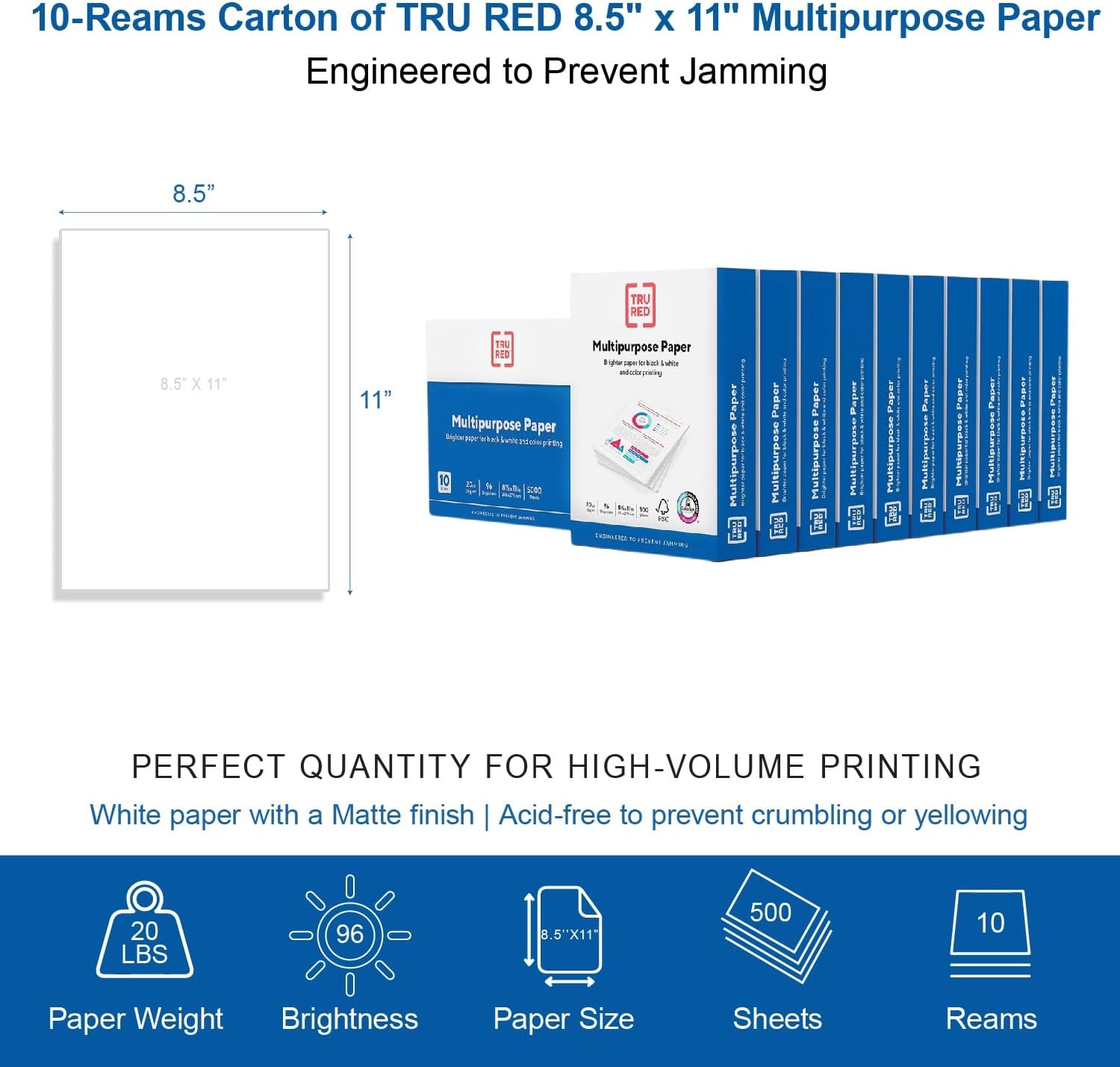 image:imageTRU RED Printer Paper 85 x 11 inch 20 lbs For Office School amp Home85 x 11