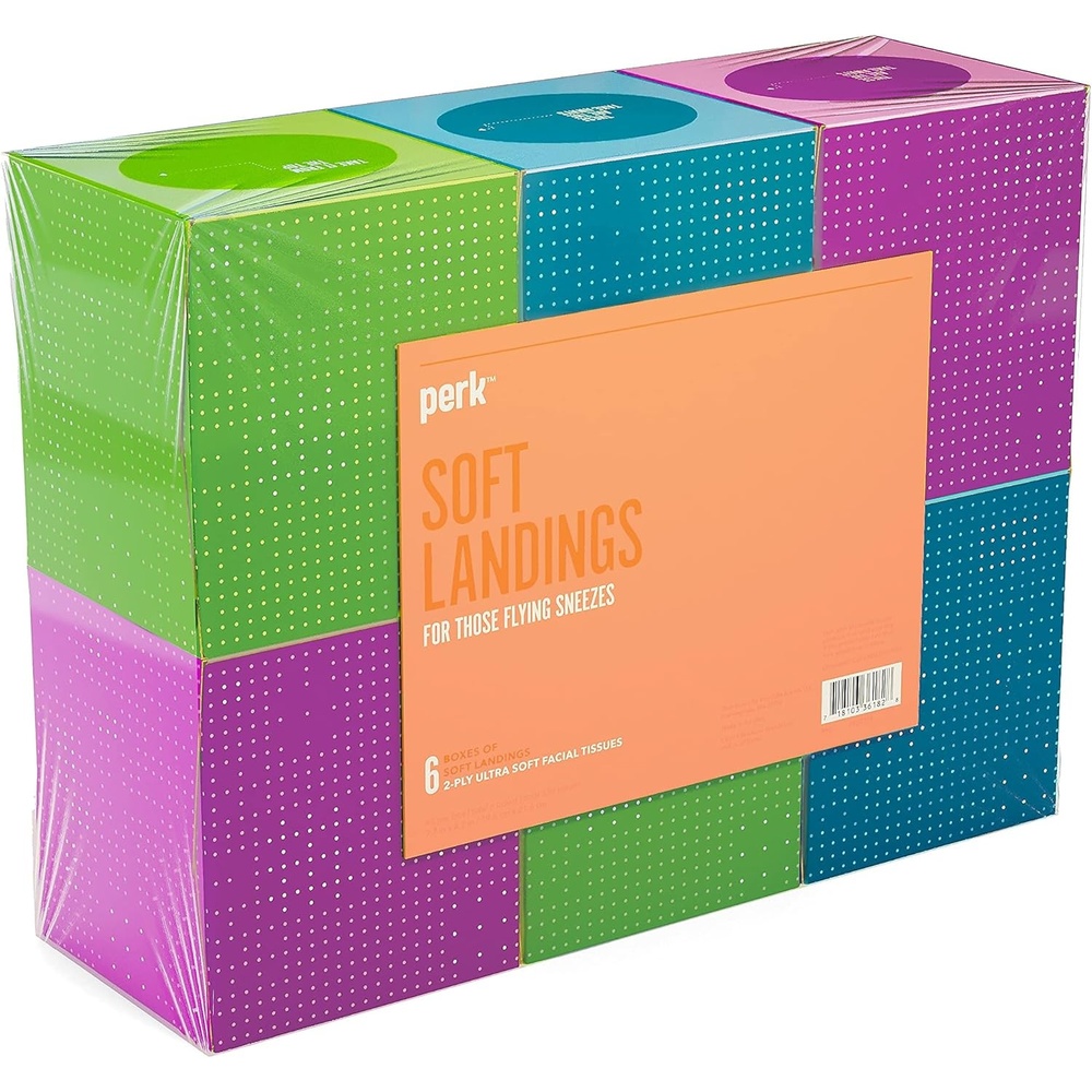 image:imagePerk UltraSoft Facial Tissues 2Ply Gentle amp Durable 95 Tissues per Box 6 Cube Pack White36 Count Pack of 1